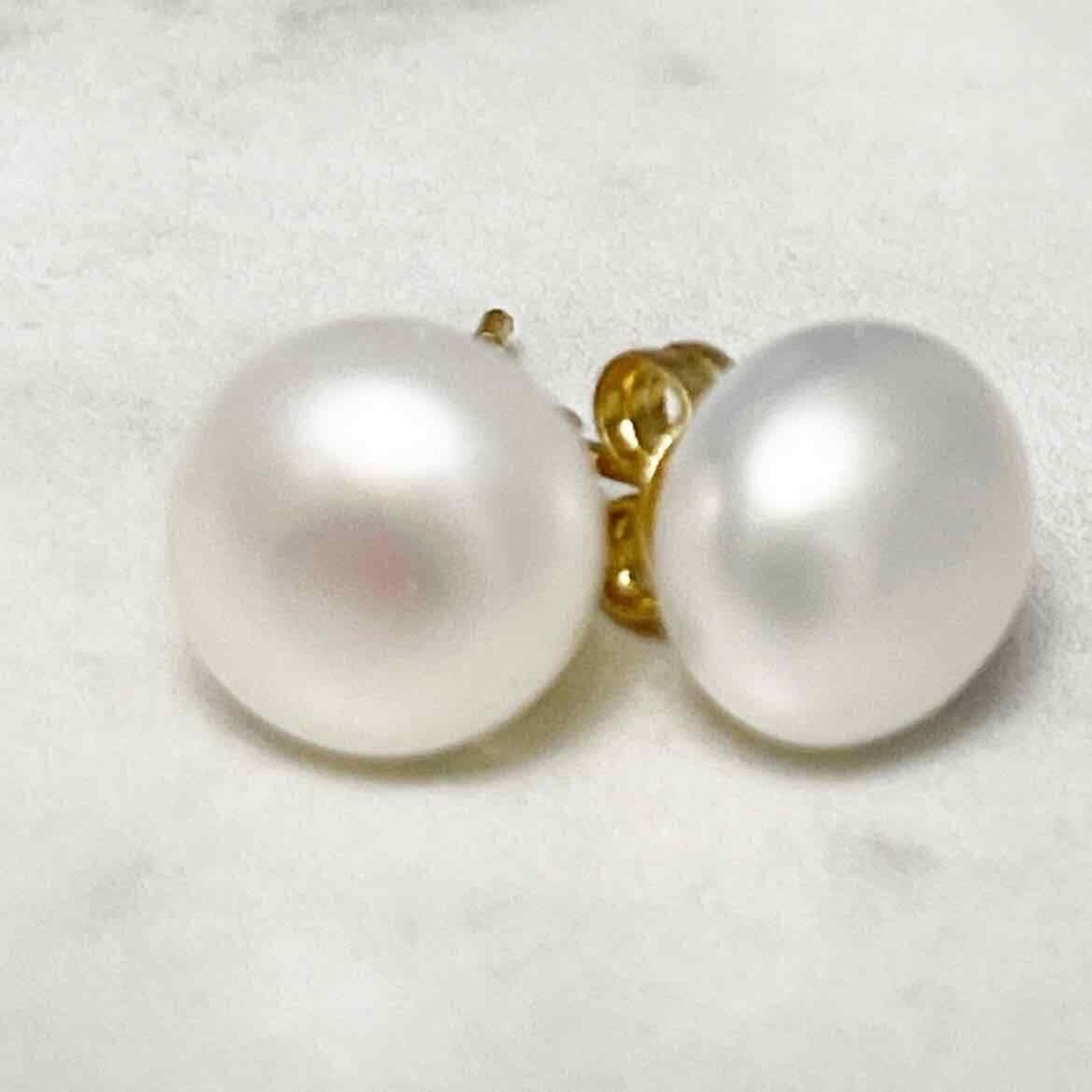 Classic White Pearl Stud Earrings with Gold Posts